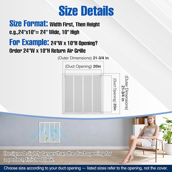Fancat 20x20 Duct Opening | Steel Return Air Grille | Vent Cover Grill - Image 4