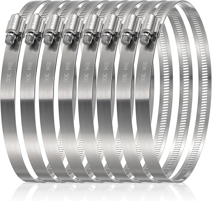 Boao Adjustable 304 Stainless Steel Duct Clamp Hose Clamp, 8 Pieces, 8 Inch - Image 4