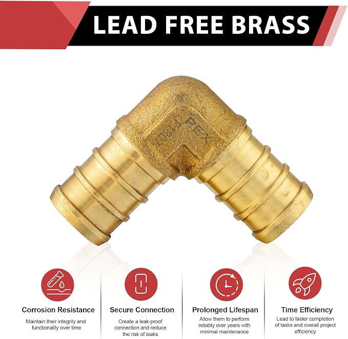 10PACK EFIELD 3/4 Inch Pex Elbow Barb Crimp Brass Fitting | - Image 3