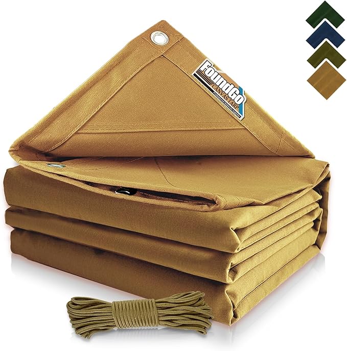 FoundGo 10x16ft Canvas Tarp 22 Mil Tarps 14 oz Canvas Tarpaulin Heavy Duty by FoundGo