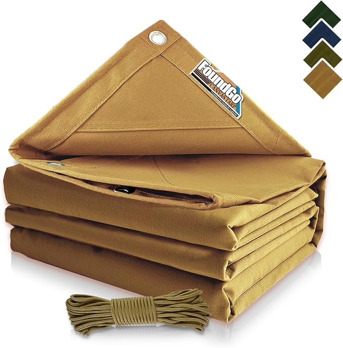 FoundGo 20x30ft Canvas Tarp 22 Mil Tarps 14 oz Canvas Tarpaulin Heavy Duty by FoundGo