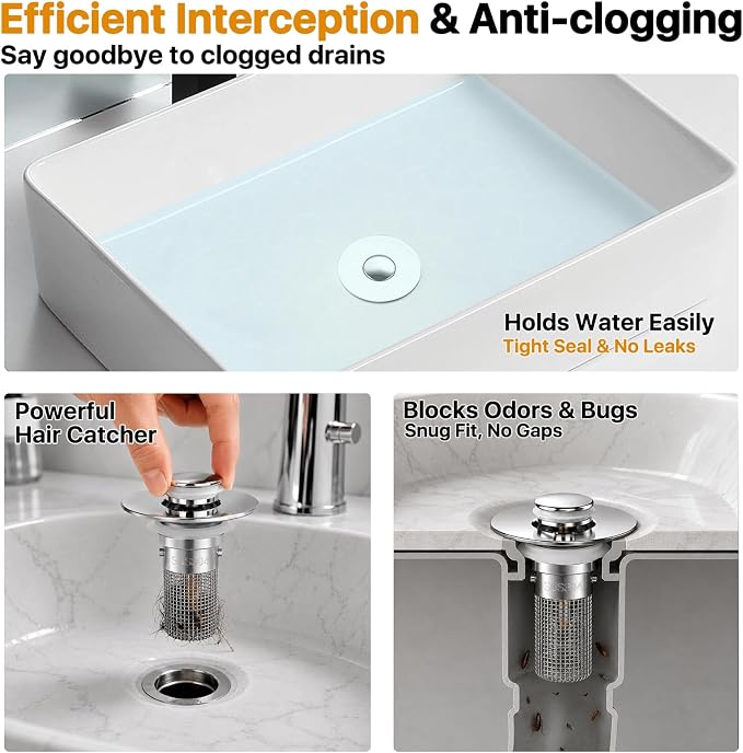 2PCS Bathroom Sink Stopper Hair Catcher, Pop Up Sink Drain Stopper - Image 2
