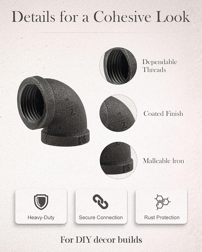 1/2 in Malleable Iron Pipe Elbows, 10 Pack Threaded Fittings | Durable - Image 5