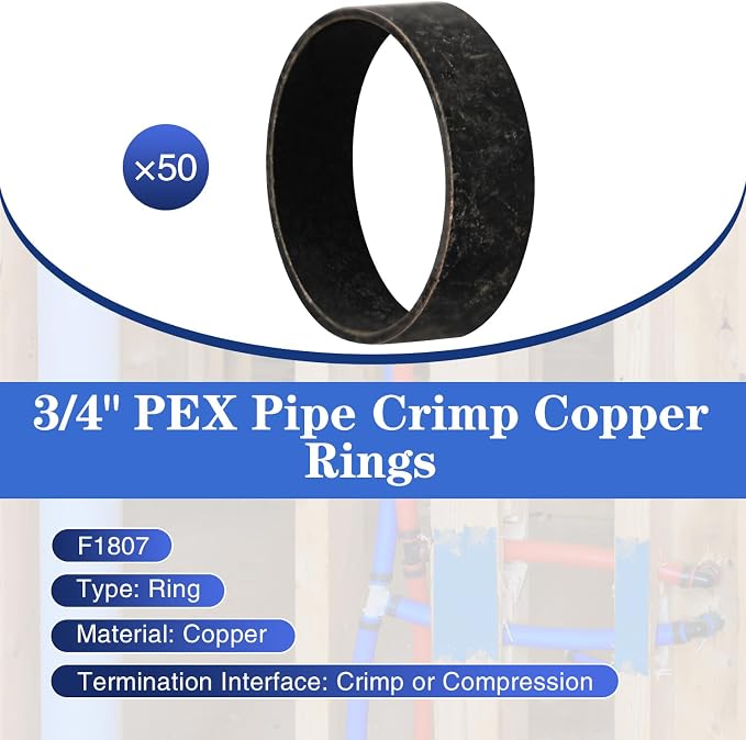 50 Pack 3/4" PEX Copper Crimp Rings | - Image 2