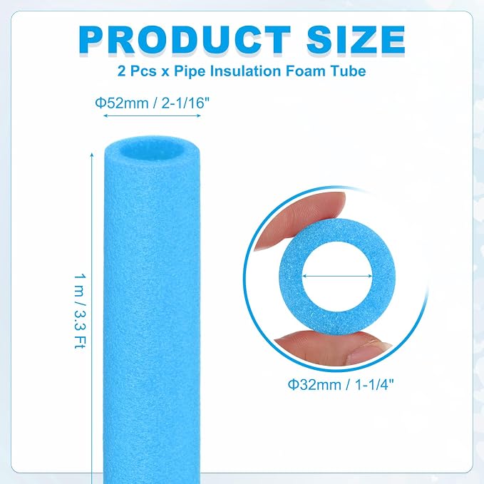 PATIKIL Pipe Insulation Foam Tube Foam Pipe Tubing Covers Blue 2Pcs | 1-1/4" ID - Image 2