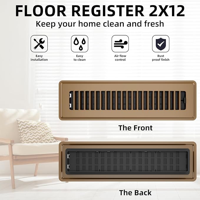 Floor Register 2x12, 6 Pack Brown Floor Vent Covers - Image 4