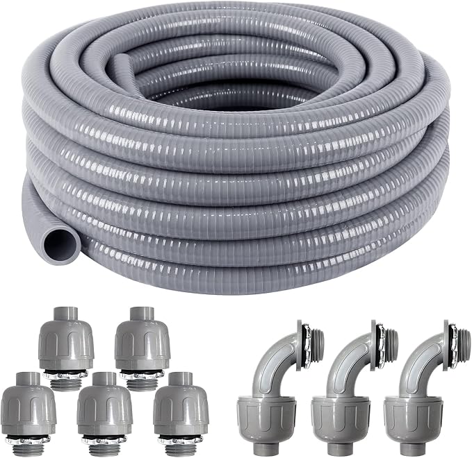 1inch 25ft Electrical Conduit Kit, Liquid-Tight Conduit and Connector | Flex by ANSGERY
