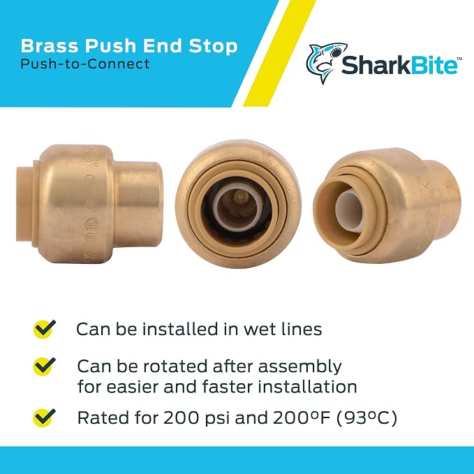 SharkBite 3/8 Inch Push Cap, Push to Connect Brass Plumbing Fitting, PEX Pipe - Image 6