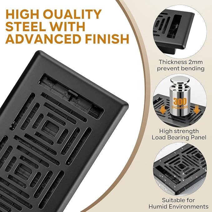 Floor Register 2x12 Inches, Heavy Duty Walkable Steel Floor Vents Easy Adjust - Image 3