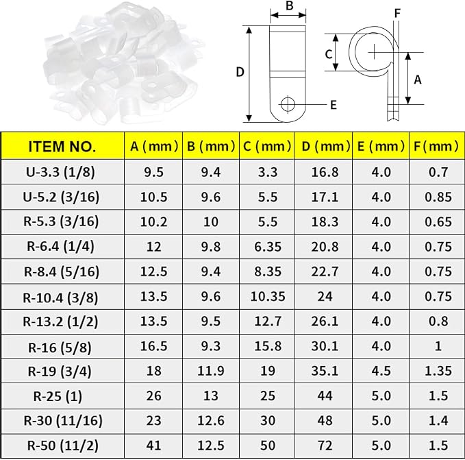 200Pcs White Nylon U-Type Cable Clamps, 1/8 Inch Wire Organizer | Nylon durable - Image 2