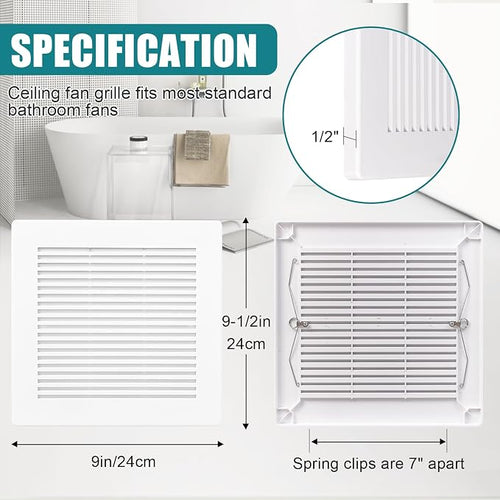 ( 3-Pack 9" BP90 Spring Bathroom Exhaust Fan Cover 9-1/4" x 9" Vent Cover - Image 2