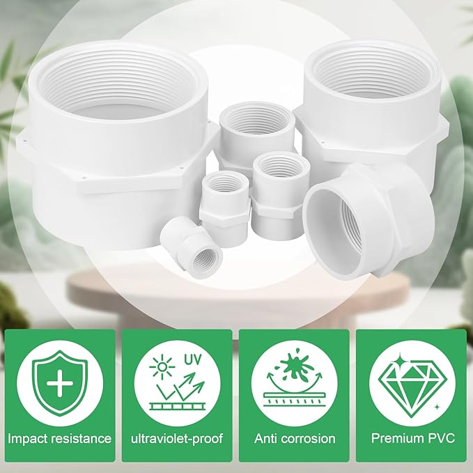 6Pack 1-1/2Inch PVC Female Thread Adapter Pipe Fittings, 2-Way PVC Pipe - Image 4