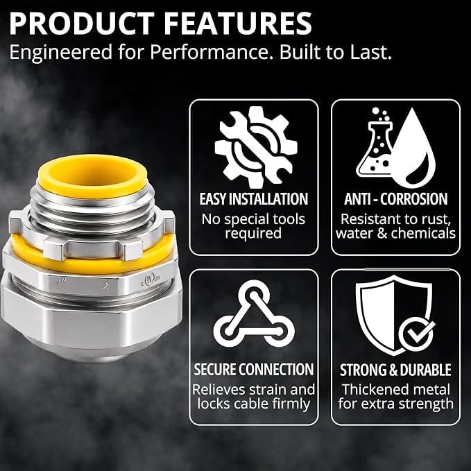 AIRTKA 1" Liquid Tight Connector Straight, corrosion resistant, watertight seal - Image 3