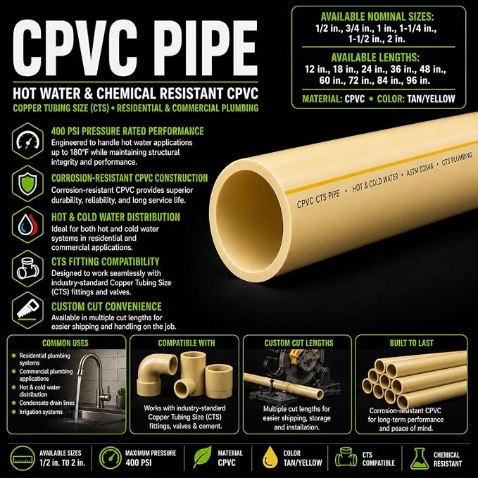 1 Inch FlowGuard Gold CPVC Pipe, Copper Tubing Size, Hot Water Chemical - Image 3