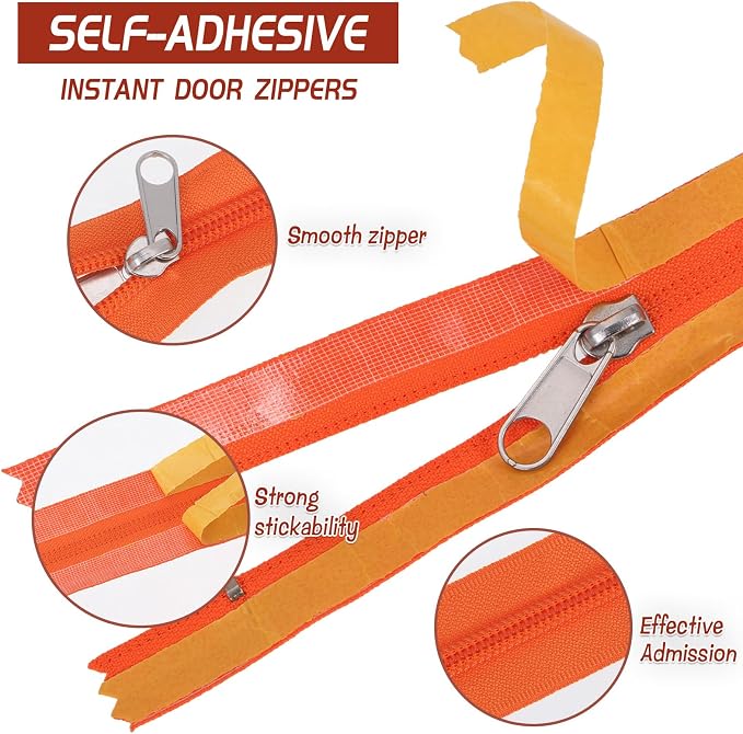 12 Pack Dust Barrier Zipper Door, 7 Ft Self Adhesive Heavy Duty Zippers - Image 3