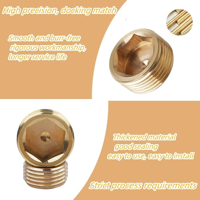 18PCS 1/8" NPT Brass Male Pipe Plug Fitting Hex Counter Sunk Pipe Plug - Image 4