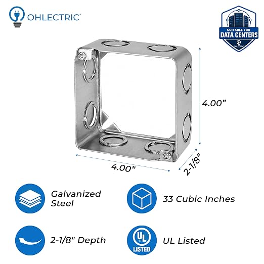 4" Square Steel Work Box Extension Rings 2-1/8" Deep - Image 2