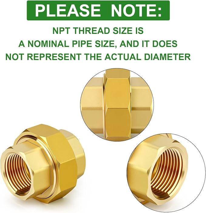 1PCS Brass Union，1" NPT Female x 1" NPT Female Brass Pipe Fitting - Image 3