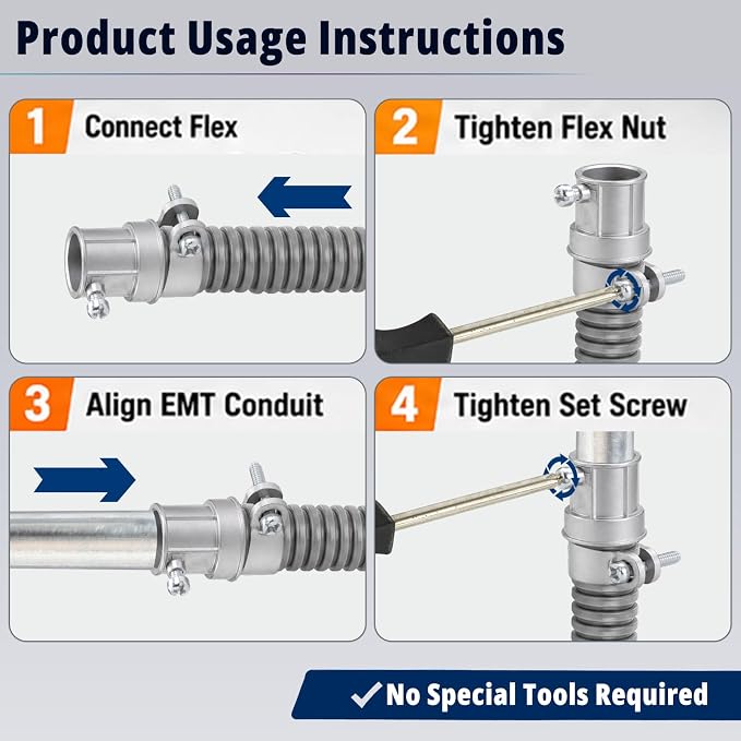 3/4" Squeeze EMT to Flex Coupling, UL Listed, 20 Pack | Zinc Die-Cast Body - Image 5