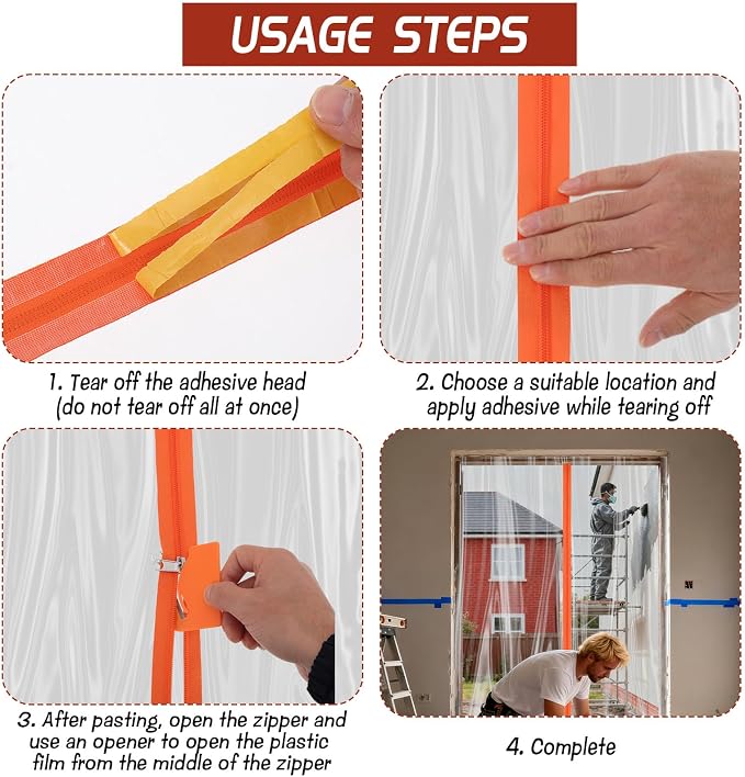 12 Pack Dust Barrier Zipper Door, 7 Ft Self Adhesive Heavy Duty Zippers - Image 4