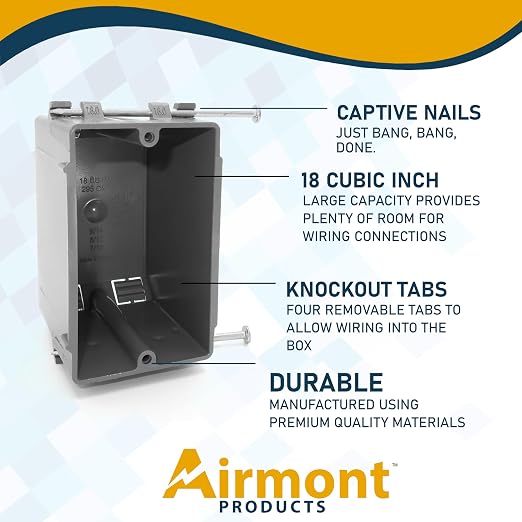 Plastic Electrical Box, Single Gang New Work Junction Box, Captive Nails - Image 5