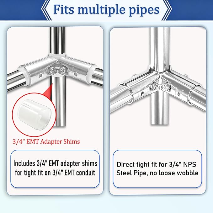 10 Sets 90 Degree T Pipe Connector, Heavy Duty Carbon Steel Tee Clamp, Tight Fit - Image 4
