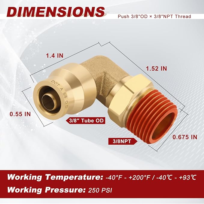 90° Swivel Male Elbow, 3/8" Tube x 3/8" NPT, DOT Approved 5PCS | - Image 5
