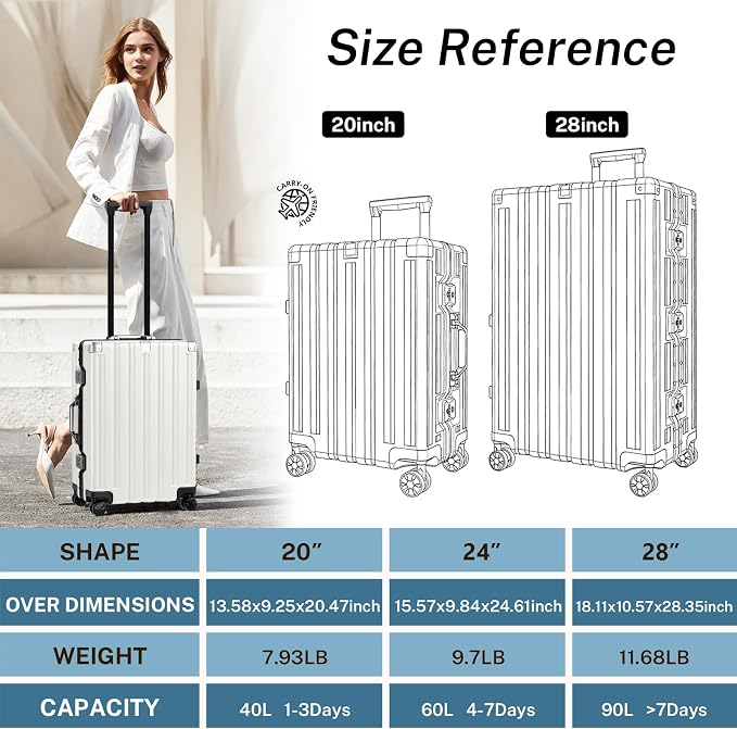 Krute Luggage 28 Inch Aluminum Frame Luggages TSA Lock No Zipper Checked - Image 3