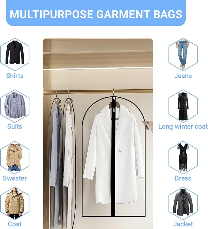 Garment Bags for Hanging Clothes 24'' x 54'' Coat Covers for Closet Foldable - Image 4