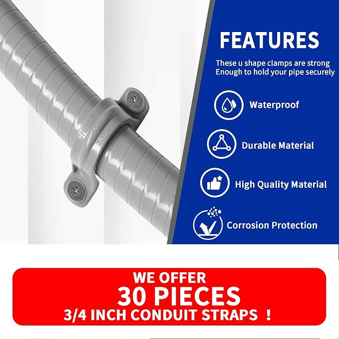Yariwiz 3/4 inch Plastic PVC Flex Electrical Conduit Strap Clamp Fittings - Image 3