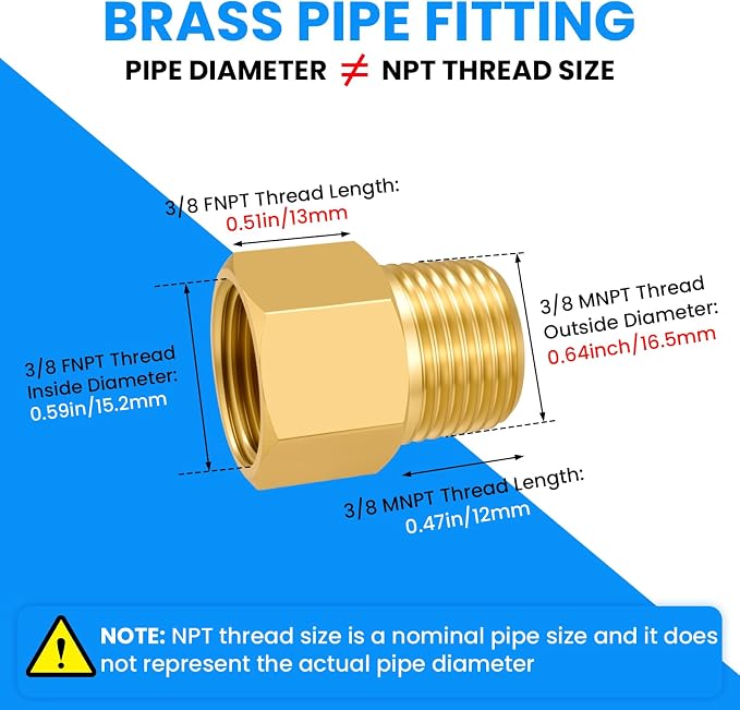SDTC Tech 2-Pack Brass Pipe Fitting 3/8 NPT Male Thread to 3/8 NPT Female - Image 2