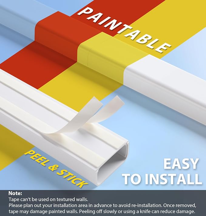 ZhiYo 32" Cord Covers for 4-7 Wires on Wall, 1.54" W x 0.75" H | Paintable TV - Image 4