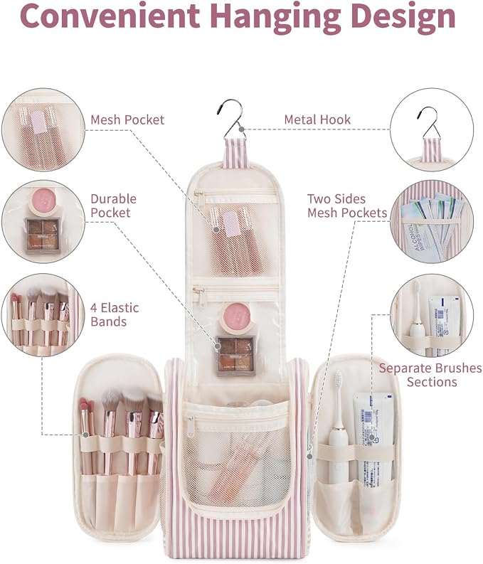 Narwey Small Striped Hanging Travel Toiletry Bag - Image 2