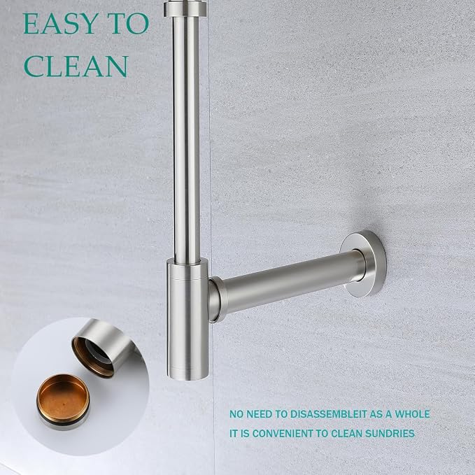 Brass Round Bottle P-Trap with Pop Up Drain Stopper, 1 1/4 Adjustable Basin - Image 8