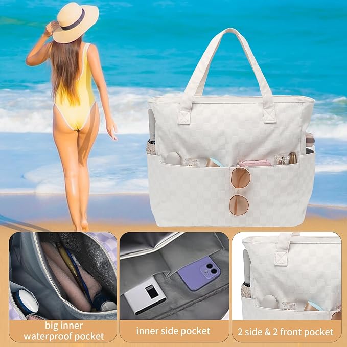LEDAOU Beach Bag Waterproof Sandproof Women Tote Bag Pool Bag - Image 3