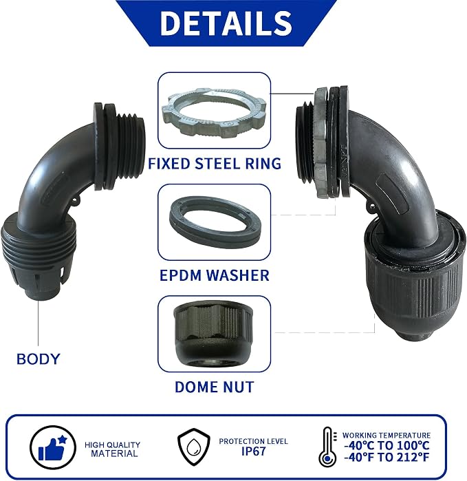 Yariwiz 1/2 Black Special Extra Flexible Plastic Liquid Tight Conduit Connector - Image 7