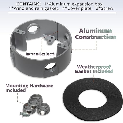 3 pcs Round Weatherproof Electrical Box Extenders, 18.3 cu in - Image 2