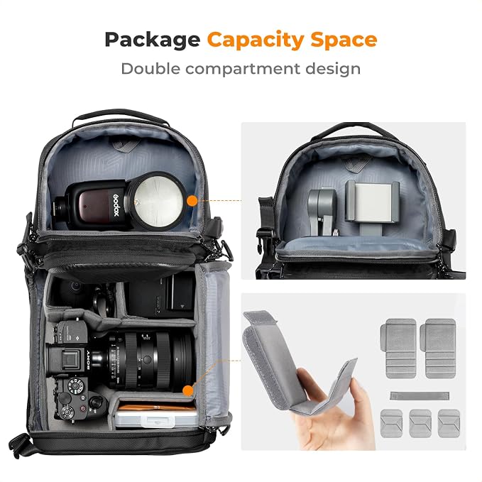 K&F Concept Camera Sling Bag Crossbody Bag Hardshell Camera Shoulder Backpack - Image 3
