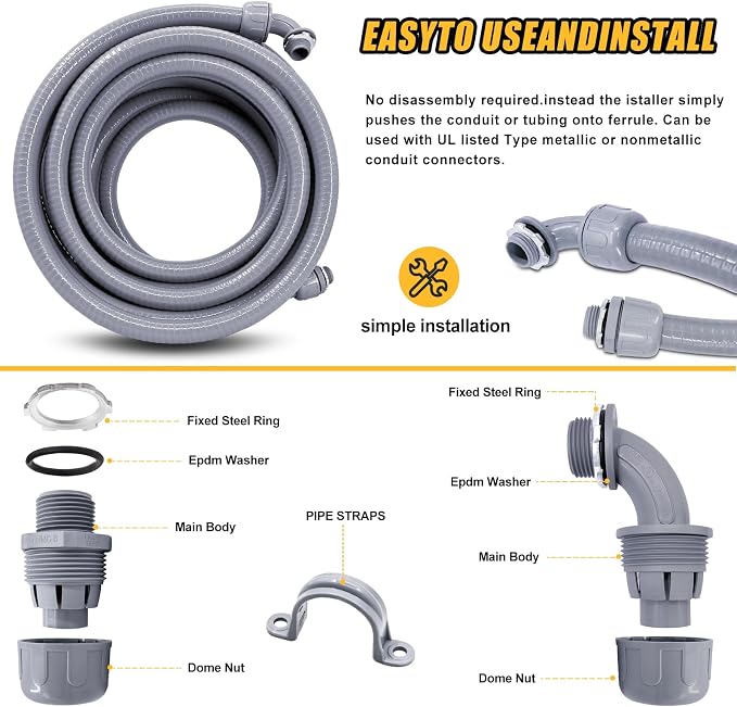 1-1/2 inch 25 Foot Liquid-Tight Conduit Kit, Flexible Non Metallic Electrical - Image 4