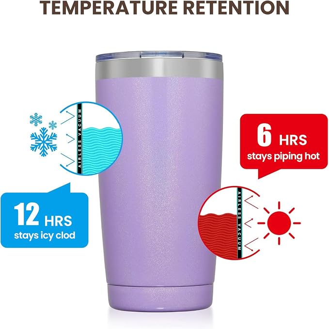 MEWAY 20oz Tumbler 8 Pack Double Wall Vacuum Insulated Travel Glitter Mug Bulk - Image 6