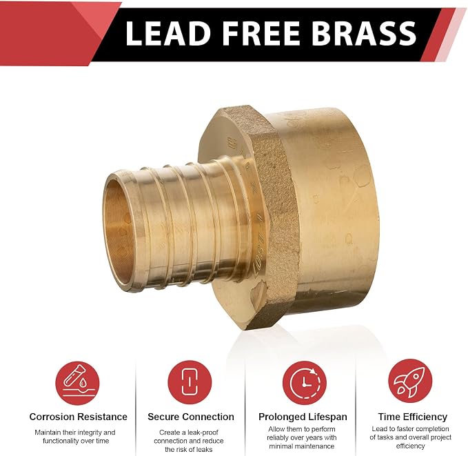 5 Pack EFIELD 1/2 Inch Pex x1/2 Inch Female NPT Adapter | PEX Barb Crimp Brass - Image 3