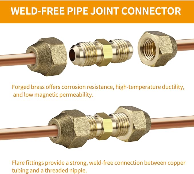 2-Pack 1/4 and 3/8 Inch AC Copper Pipe Extension Connectors | Includes 2 union - Image 4