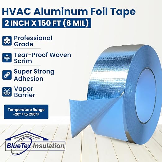 BlueTex Insulationㅤ HVAC Aluminum Foil Tape 2 inch x 150 ft, Tear-Proof HVAC - Image 2