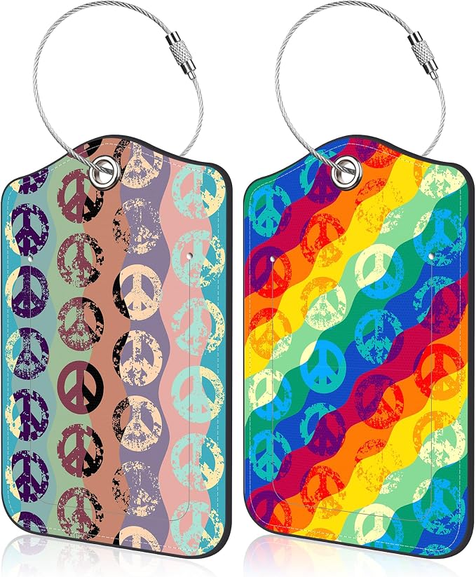 Set of 2 Luggage Tags for Suitcase Vintage Peace Signs Leather Baggage Tags Set by Unknown