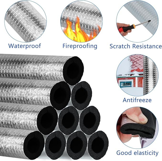 10 Pcs Pipe Insulation Foam Tube Self Adhesive Insulation Foam Wrap | 1.3 Ft x - Image 3