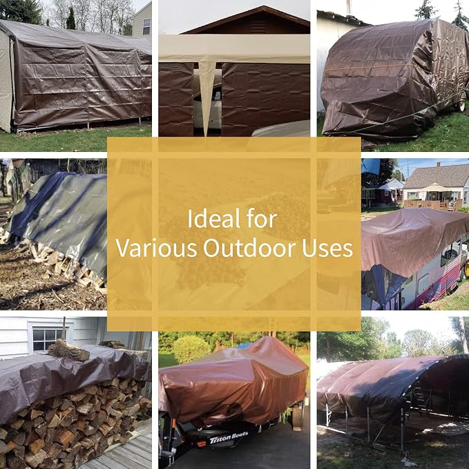 GUARD SHIELD Brown Tarp 20x20 Feet Waterproof Tarps Lightweight Camping Tarp - Image 6