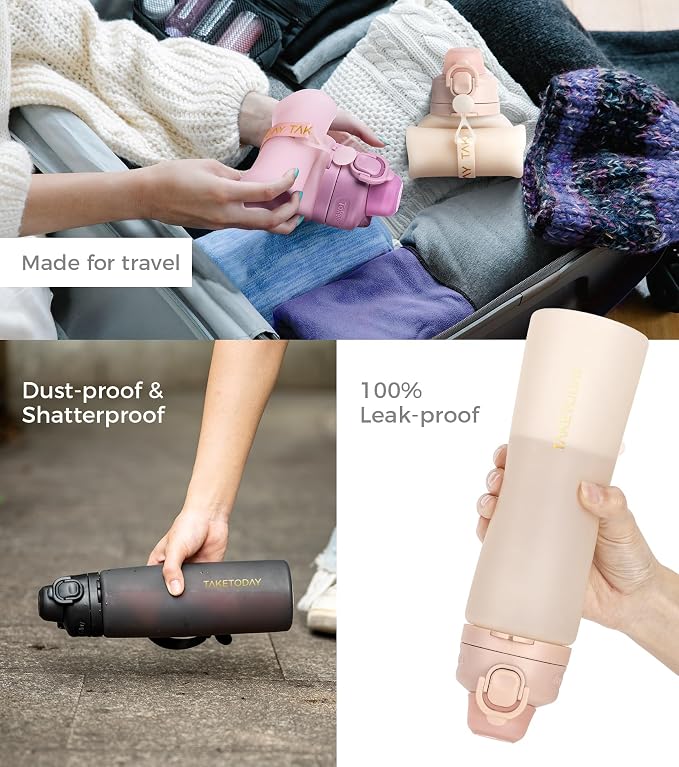 TakeToday Collapsible Water Bottles 20oz, Leak Proof, Foldable Silicone Travel - Image 4