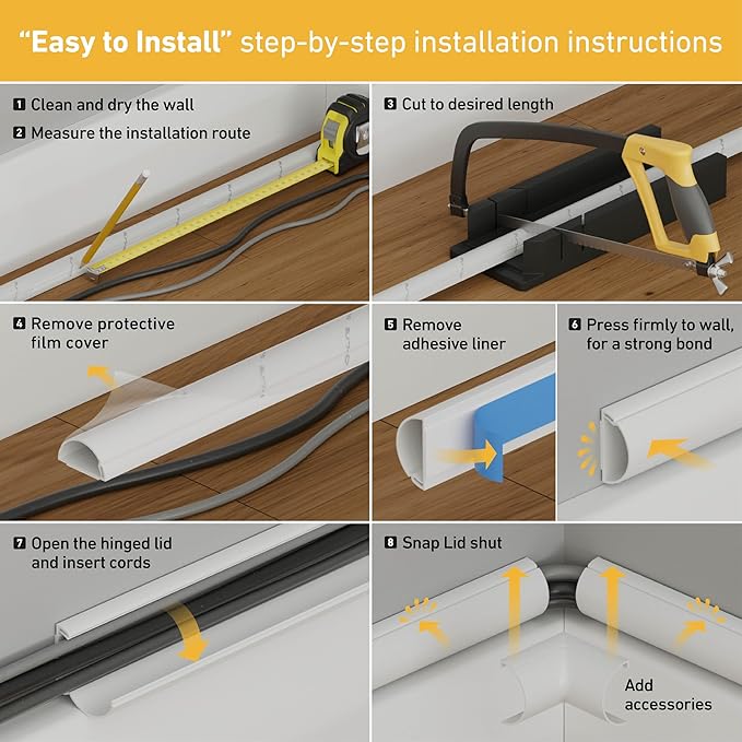D-Line Medium Cable Raceway Accessory Pack, Join 1.18in x 0.59in Cord Cover - Image 4