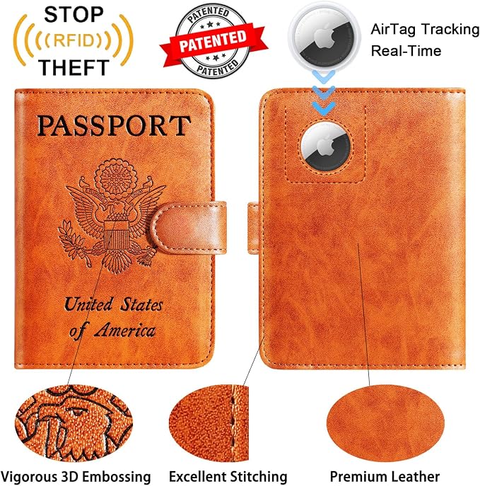 Airtag Passport Holder Cover Wallet RFID Blocking Leather Case Travel - Image 2
