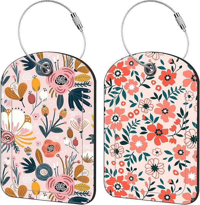 Orange Flowers Luggage Tag for Suitcase Set of 2 PU Leather Cute Luggage Tags by iapodiad